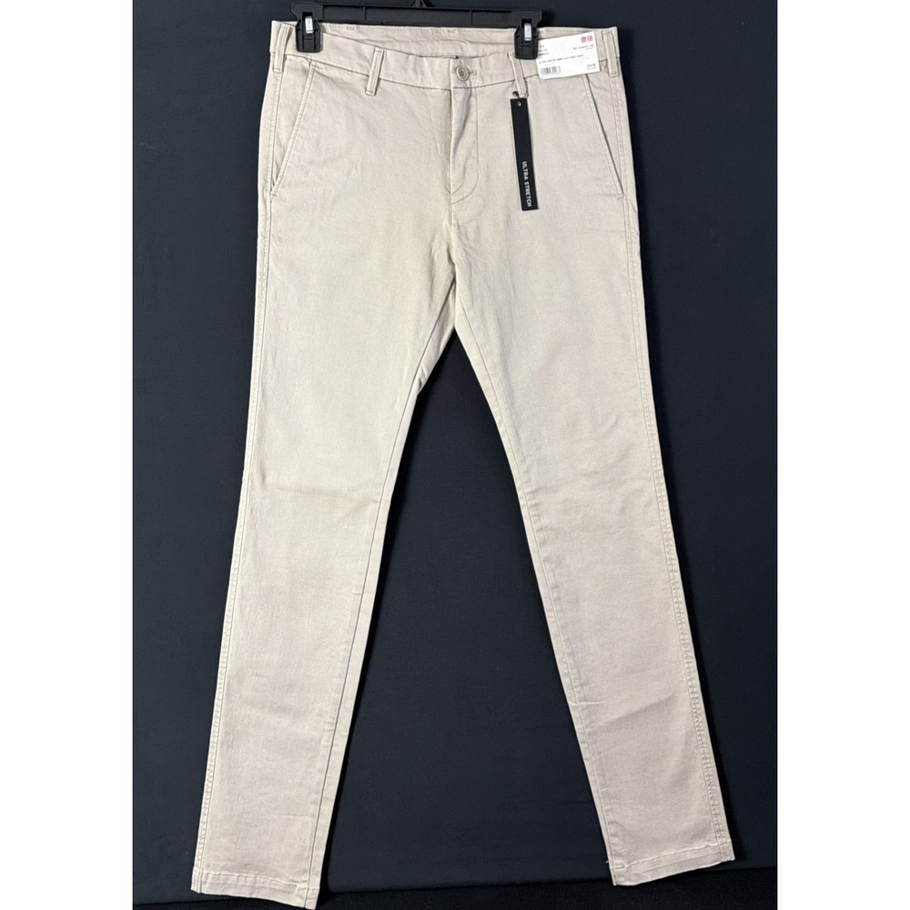 UNIQLO Men's Ultra Stretch Chino Flat Front Pants Beige 32x34 NWT 167569 New